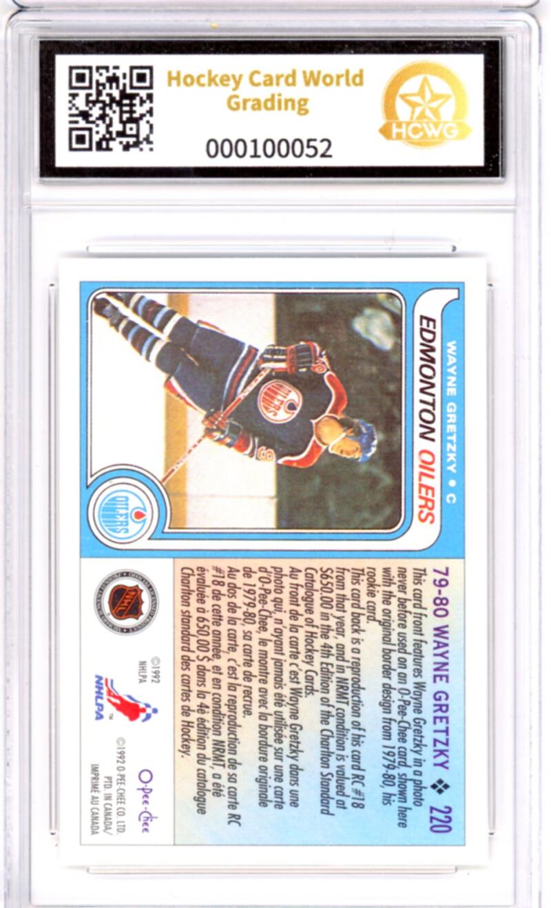 1992-92 O-Pee-Chee #220 Wayne Gretzky â1979 - Graded HCWG 9 Image 2
