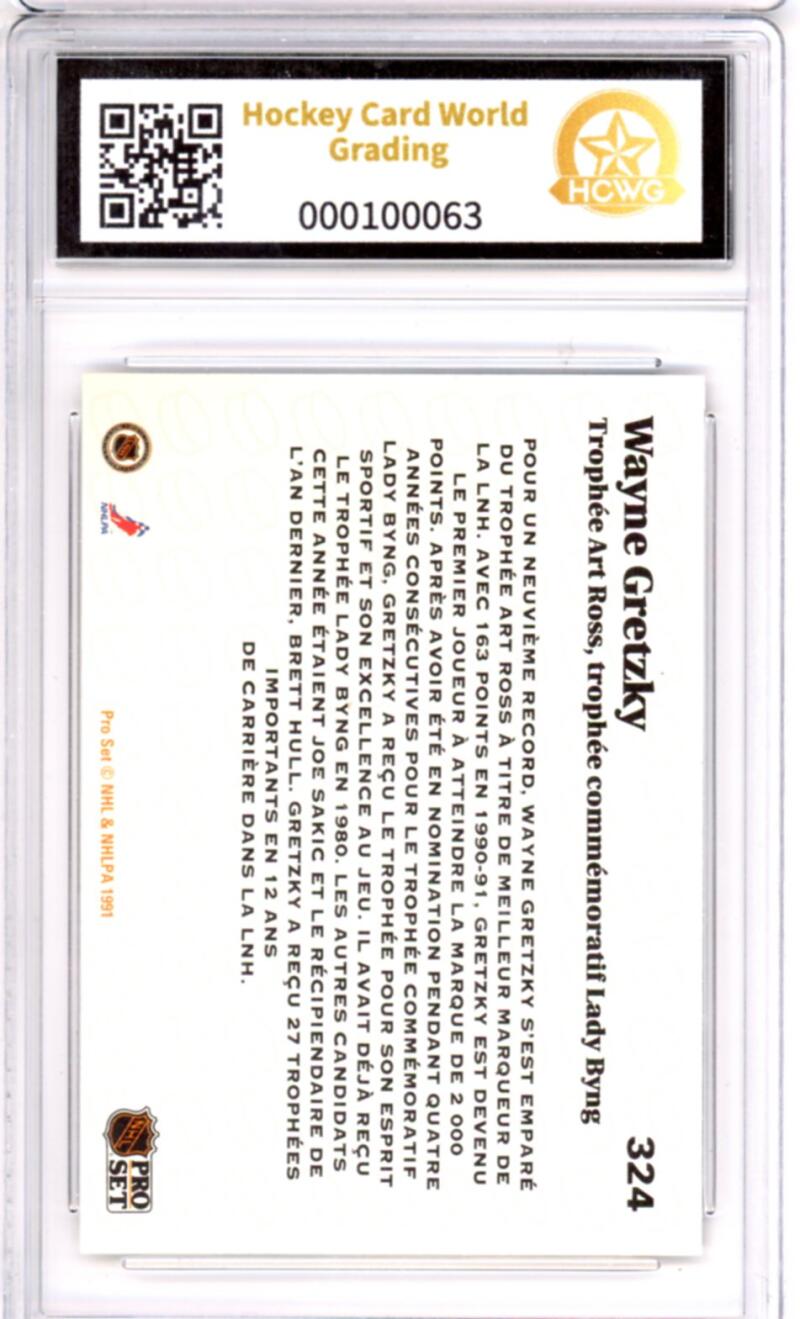 1991-92 Pro Set #324 Wayne Gretzky Ross/Byng - Graded HCWG 9 Image 2