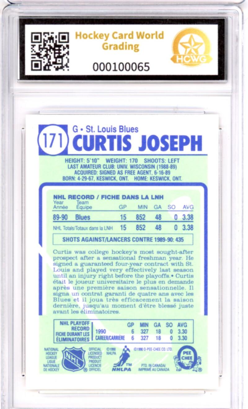 1990-91 O-Pee-Chee #171 Curtis Joseph Rookie RC - Graded HCWG 9 Image 2