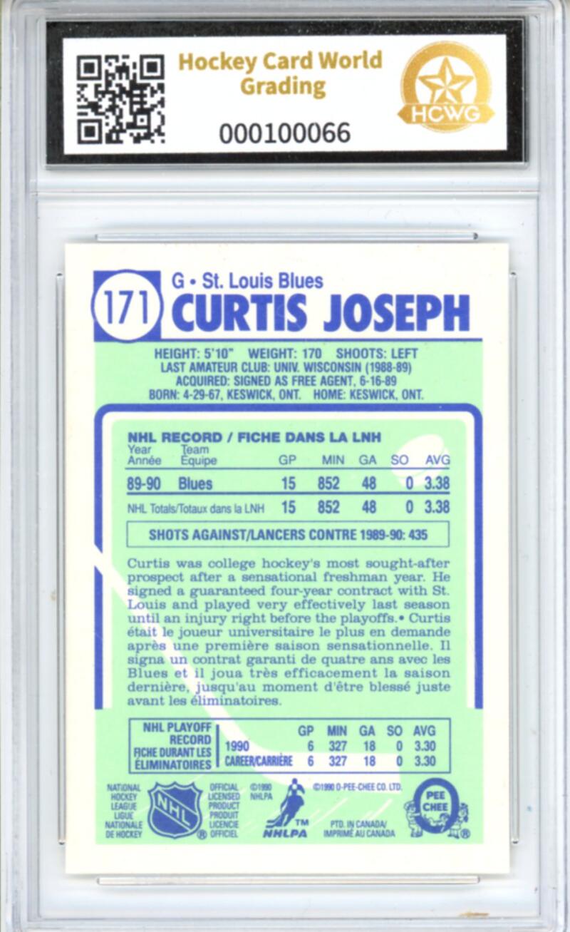 1990-91 O-Pee-Chee #171 Curtis Joseph Rookie RC - Graded HCWG 10 Image 2