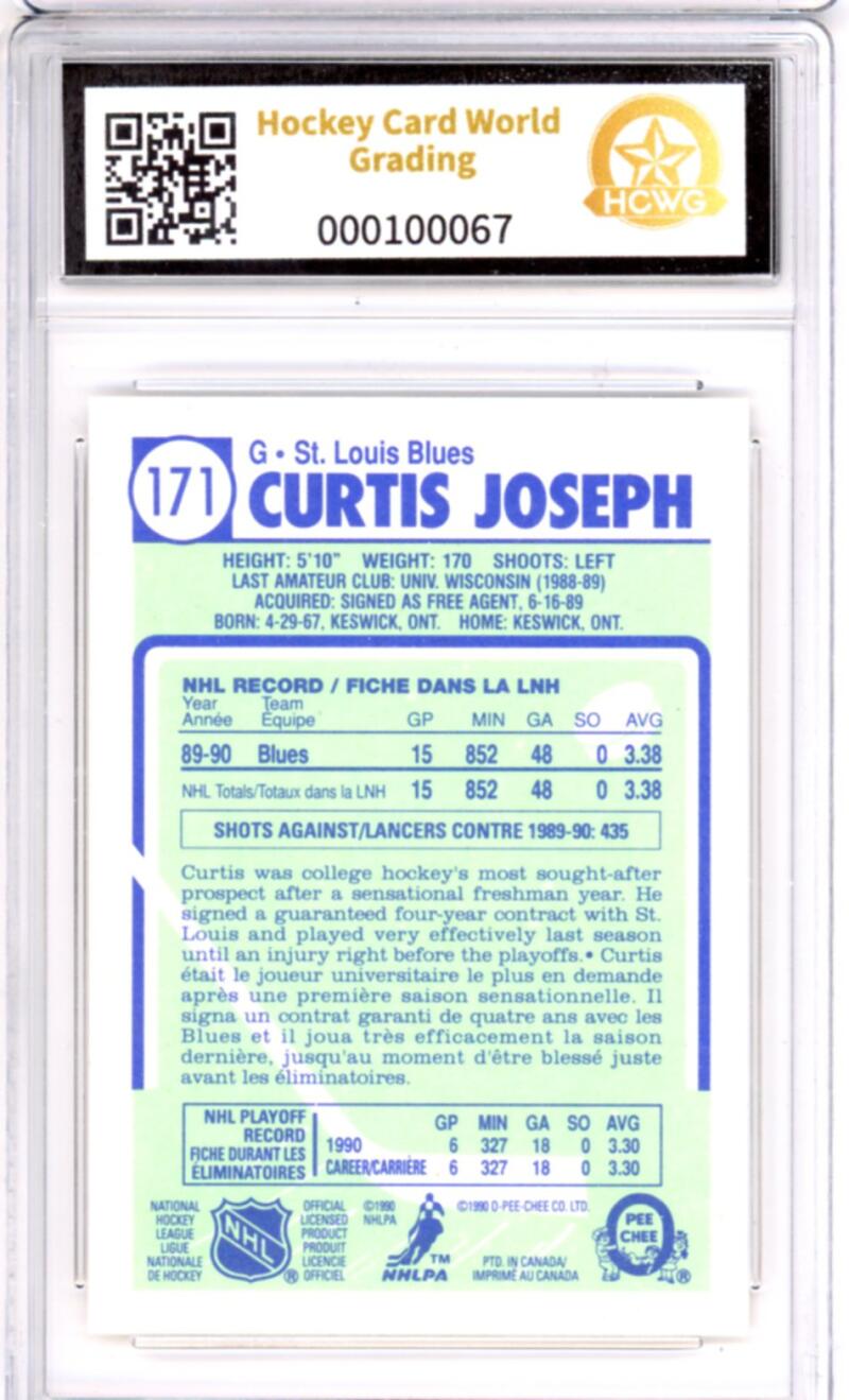 1990-91 O-Pee-Chee #171 Curtis Joseph Rookie RC - Graded HCWG 10 Image 2