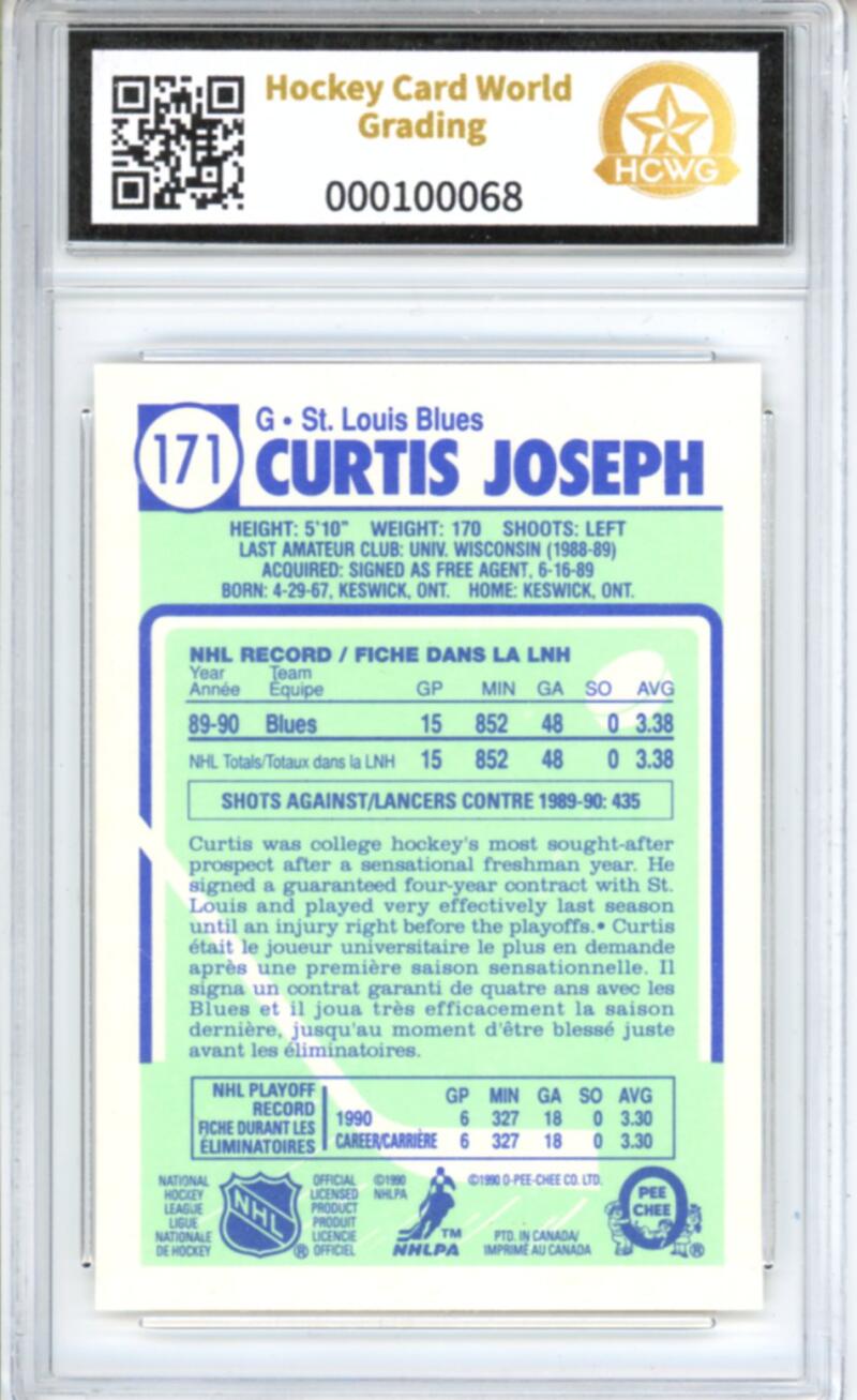 1990-91 O-Pee-Chee #171 Curtis Joseph Rookie RC - Graded HCWG 10 Image 2