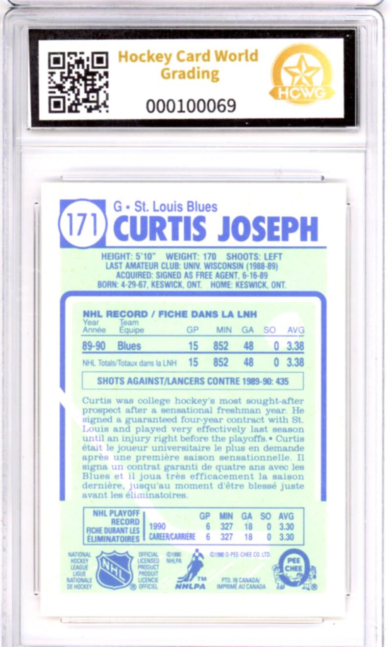 1990-91 O-Pee-Chee #171 Curtis Joseph Rookie RC - Graded HCWG 10 Image 2