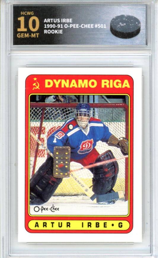 1990-91 O-Pee-Chee #501 Artus Irbe Rookie RC - Graded HCWG 10 Image 1