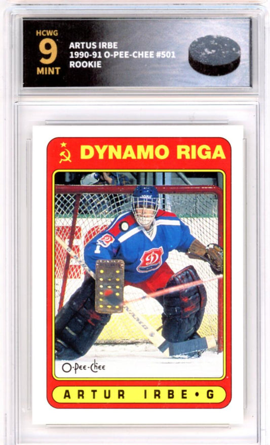 1990-91 O-Pee-Chee #501 Artus Irbe Rookie RC - Graded HCWG 9 Image 1
