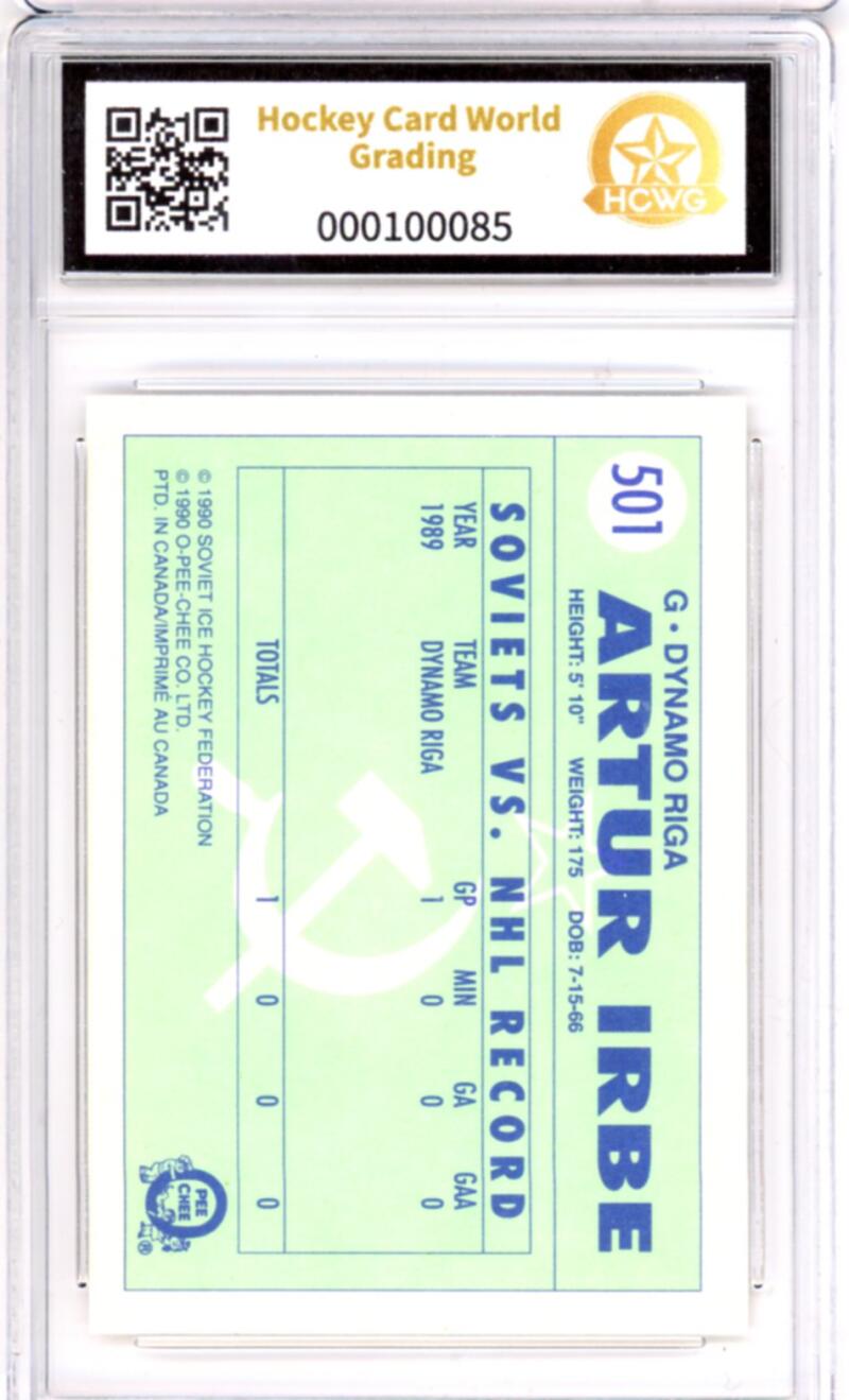 1990-91 O-Pee-Chee #501 Artus Irbe Rookie RC - Graded HCWG 9 Image 2