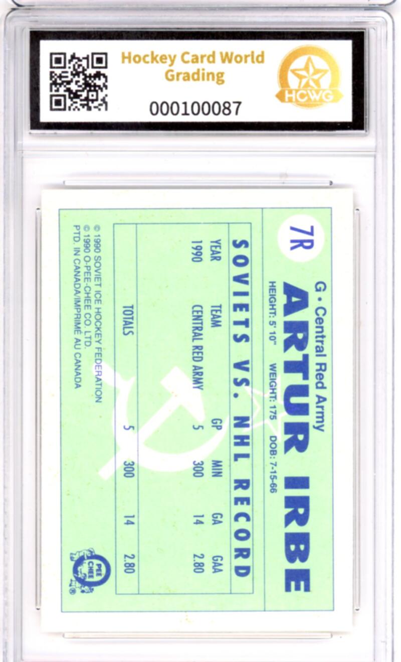 1990-91 O-Pee-Chee Red Army #7R Artus Irbe Rookie RC - Graded HCWG 9 Image 2