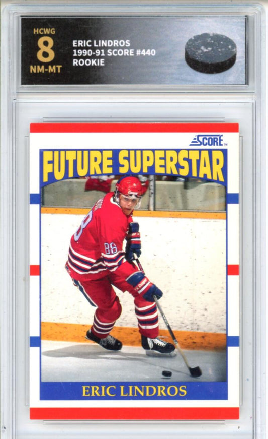 1990-91 Score #440 Eric Lindros Rookie RC - Graded HCWG 8 Image 1