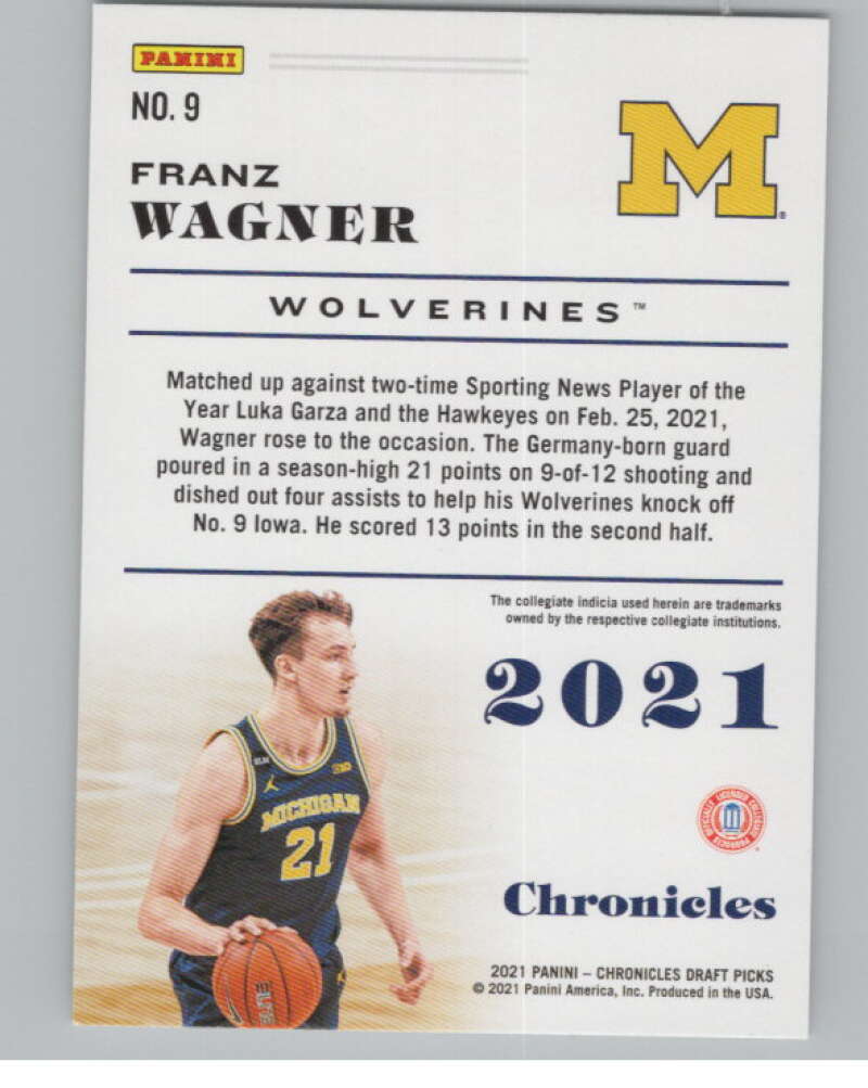 2021-22 Panini Chronicles Draft Picks #9 Franz Wagner  V102963 Image 2