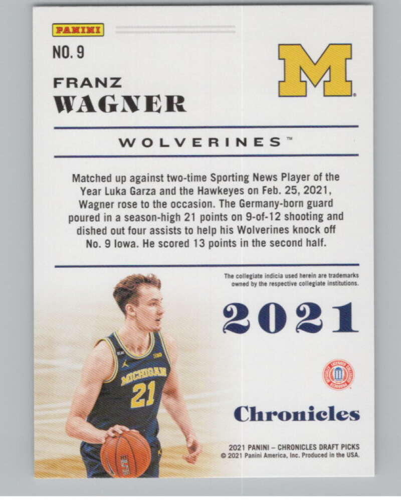 2021-22 Panini Chronicles Draft Picks #9 Franz Wagner  V102964 Image 2