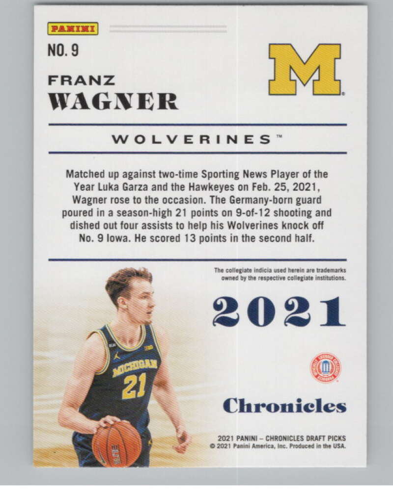 2021-22 Panini Chronicles Draft Picks #9 Franz Wagner  V102965 Image 2
