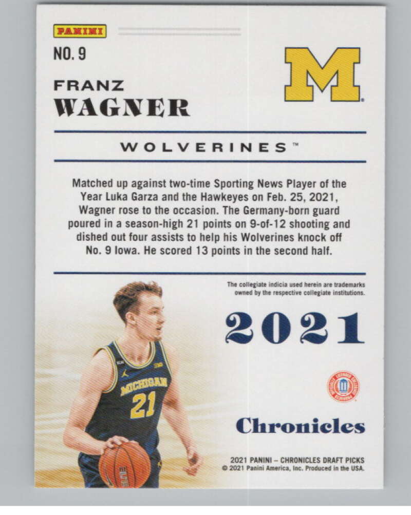 2021-22 Panini Chronicles Draft Picks #9 Franz Wagner  V102966 Image 2
