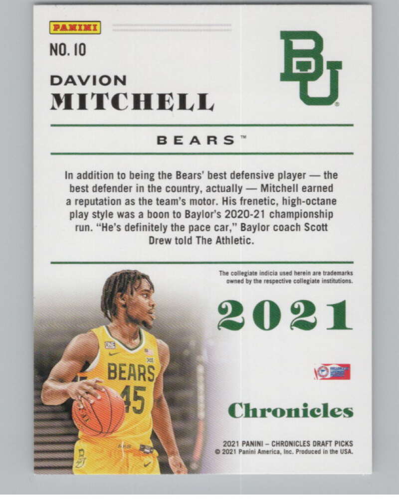 2021-22 Panini Chronicles Draft Picks #10 Davion Mitchell  Baylor Bears  V102967 Image 2