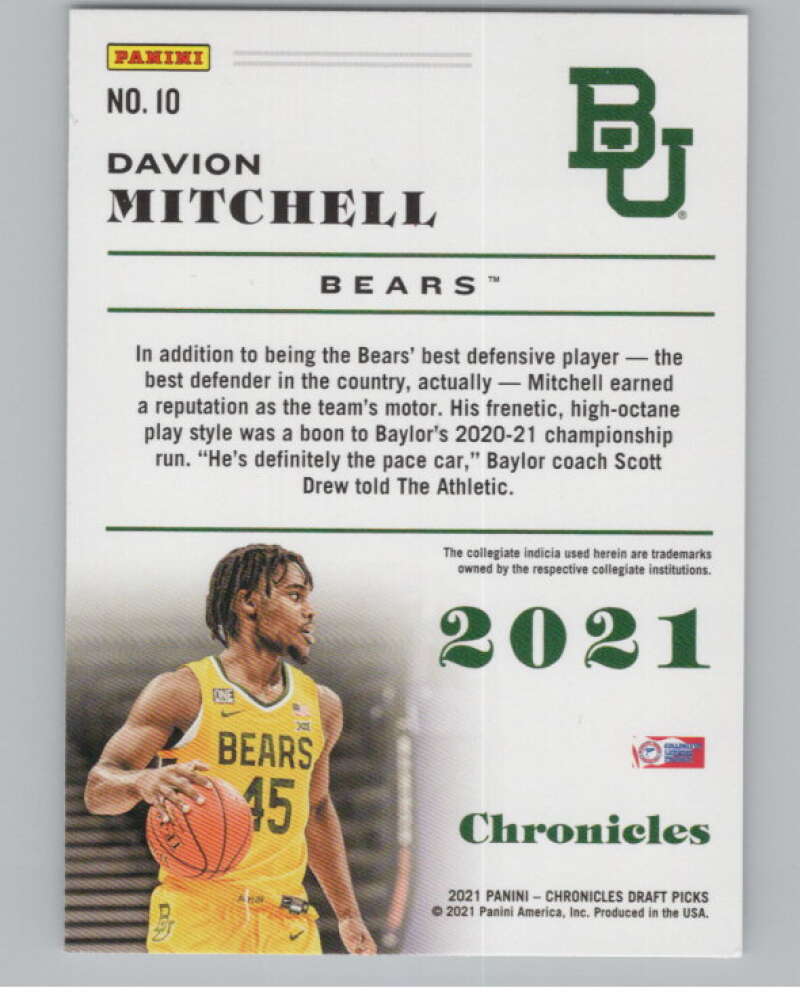 2021-22 Panini Chronicles Draft Picks Bronze #10 Davion Mitchell  V102969 Image 2