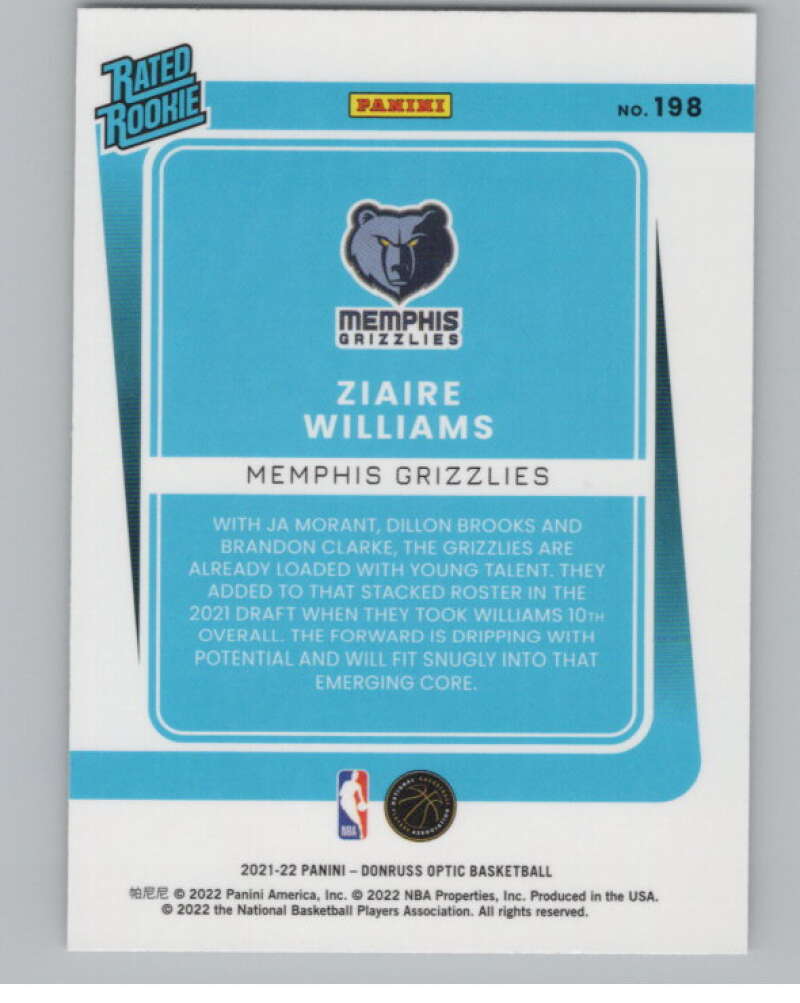 2021-22 Donruss Optic #198 Ziaire Williams Rated Rookies  RC Rookie  V102973 Image 2
