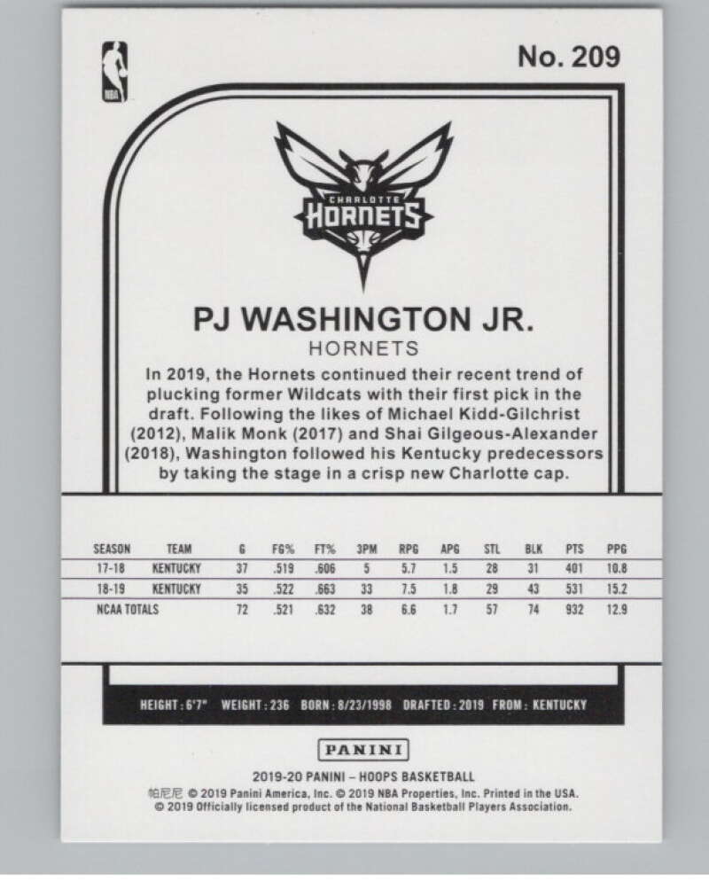 2019-20 Panini Hoops #209 PJ Washington Jr.  Charlotte Hornets  V102974 Image 2