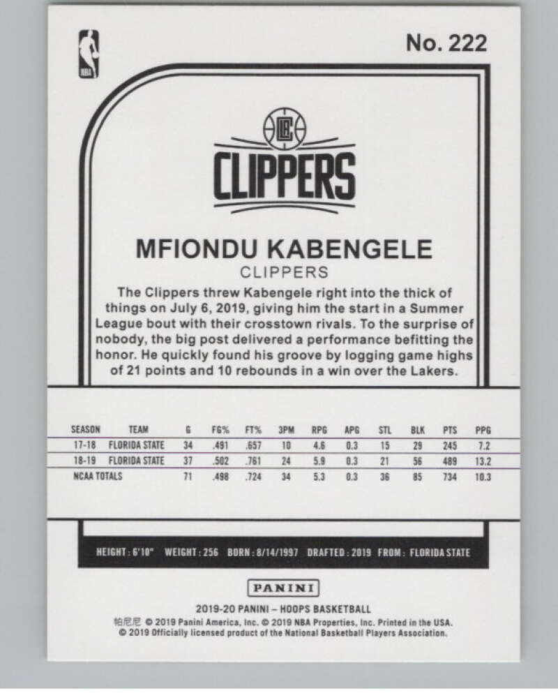 2019-20 Panini Hoops Yellow #222 Mfiondu Kabengele  V102976 Image 2