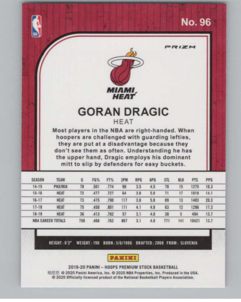 2019-20  Hoops Premium Stock  Silver Prizm #96 Goran Dragic  V102982 Image 2