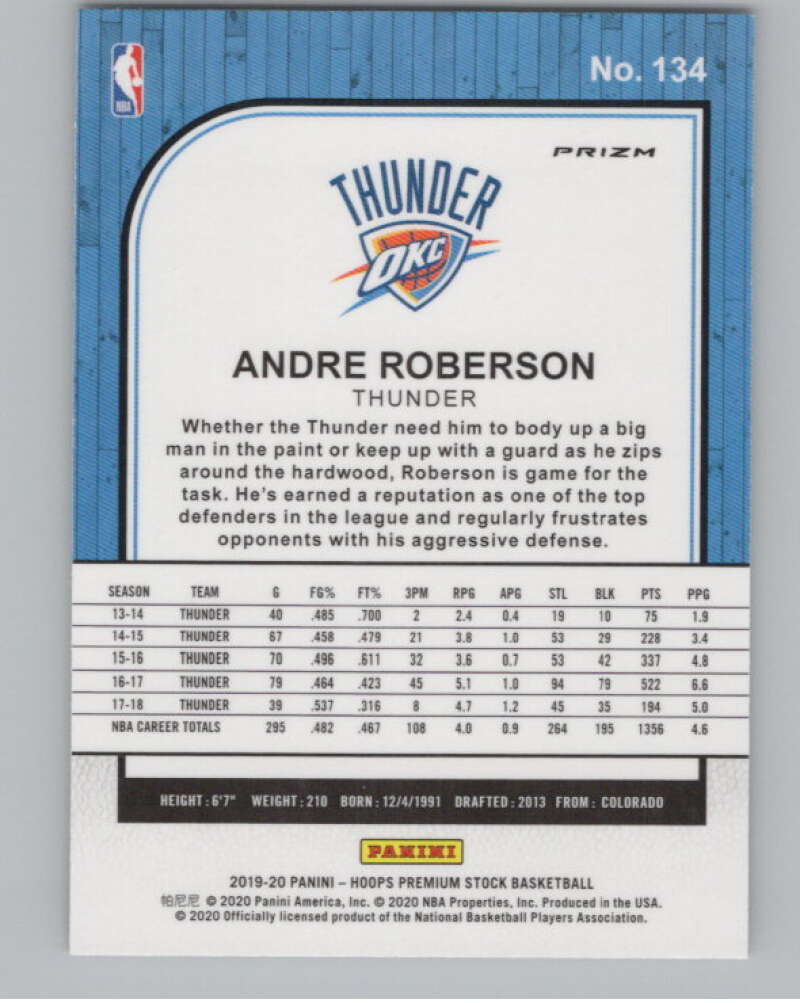 2019-20  Hoops Premium Stock  Silver Prizm #134 Andre Roberson  V102985 Image 2