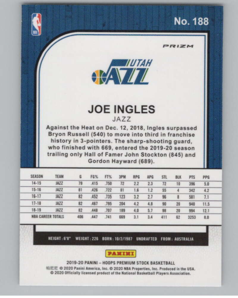2019-20  Hoops Premium Stock  Silver Prizm #188 Joe Ingles  V102987 Image 2