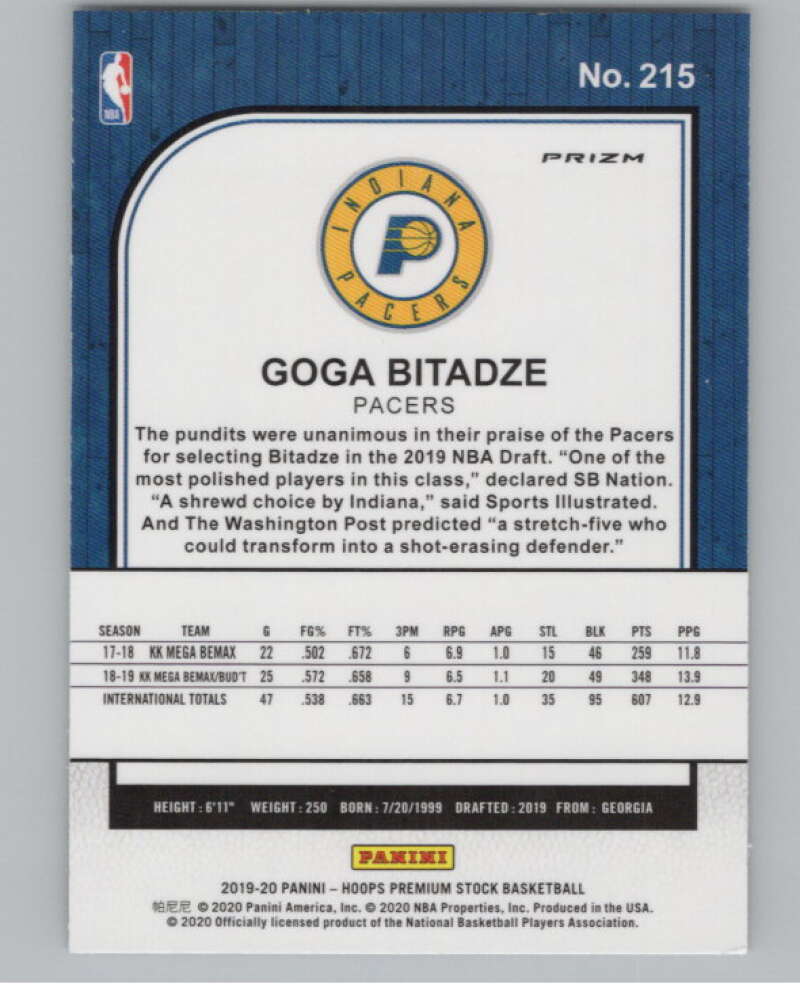 2019-20  Hoops Premium Stock  Silver Prizm #215 Goga Bitadze  V102990 Image 2