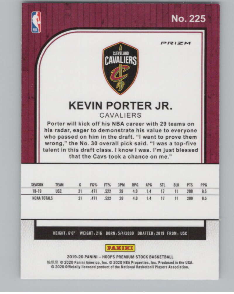 2019-20  Hoops Premium Stock  Silver Prizm #225 Kevin Porter Jr.  V102991 Image 2