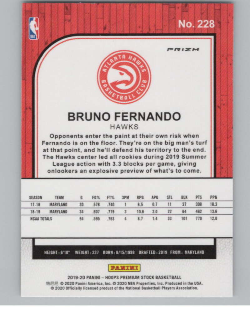 2019-20  Hoops Premium Stock  Silver Prizm #228 Bruno Fernando  V102992 Image 2