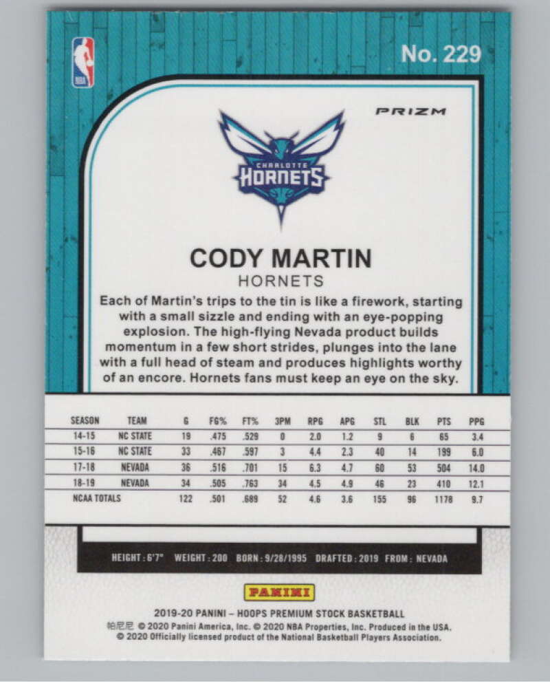 2019-20  Hoops Premium Stock  Silver Prizm #229 Cody Martin  V102993 Image 2