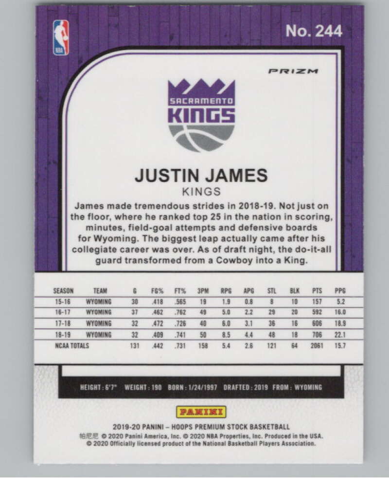 2019-20  Hoops Premium Stock  Silver Prizm #244 Justin James  V102994 Image 2