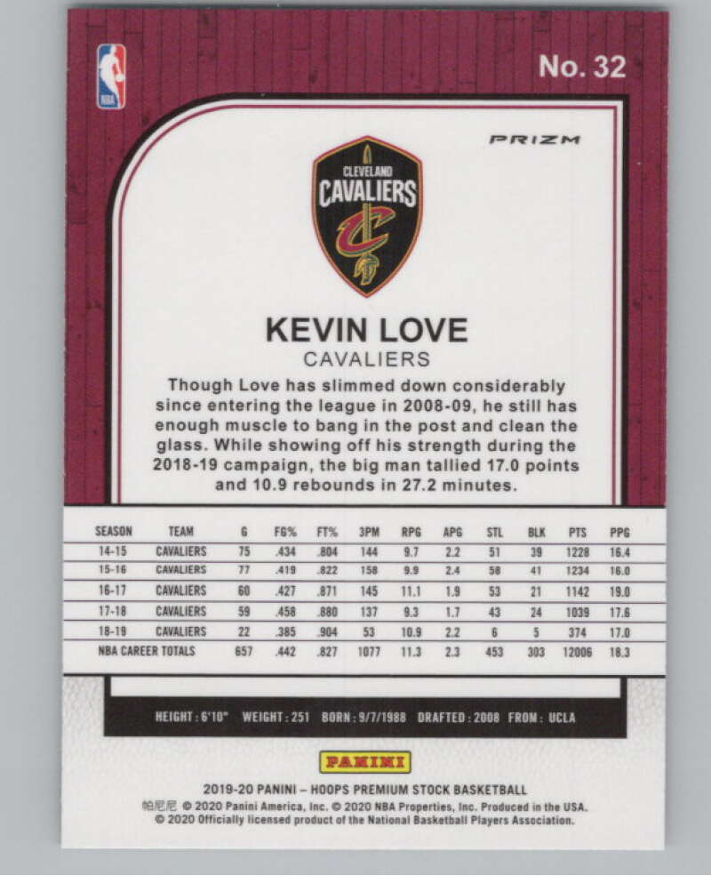 2019-20  Hoops Premium Stock  Silver Laser Prizm #32 Kevin Love  V102995 Image 2