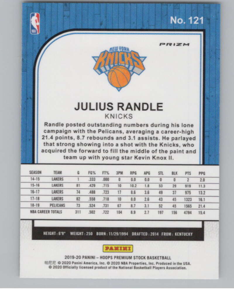 2019-20  Hoops Premium Stock  Silver Laser Prizm #121 Julius Randle  V102998 Image 2