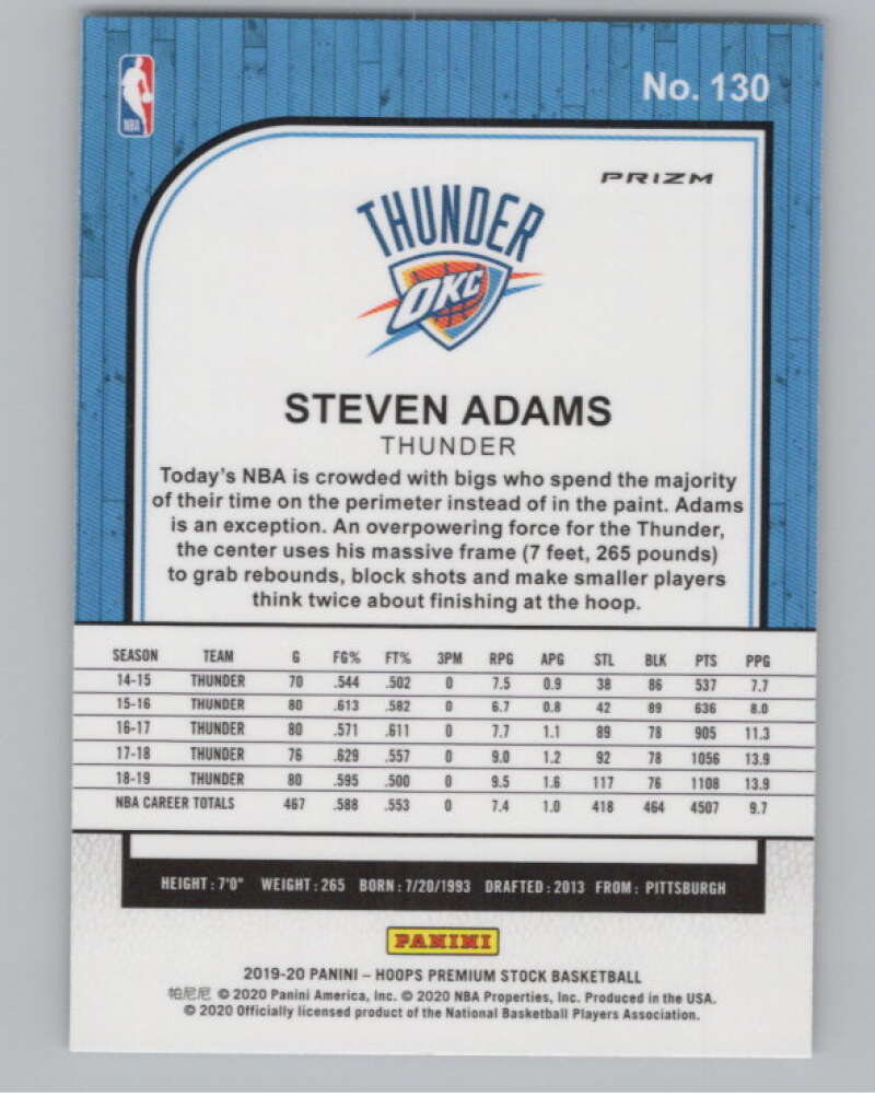 2019-20  Hoops Premium Stock  Silver Laser Prizm #130 Steven Adams  V102999 Image 2