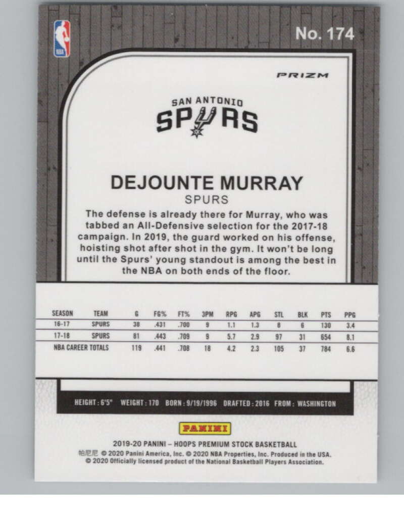 2019-20  Hoops Premium Stock  Silver Laser Prizm #174 Dejounte Murray  V103001 Image 2