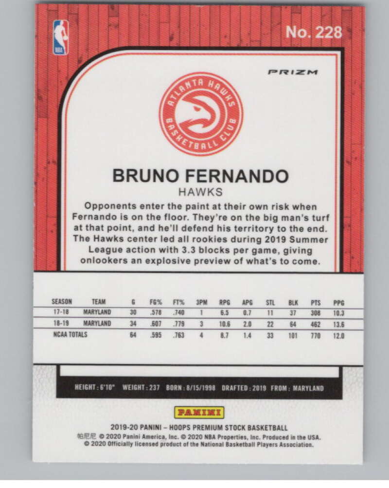 2019-20  Hoops Premium Stock  Silver Laser Prizm #228 Bruno Fernando  V103004 Image 2