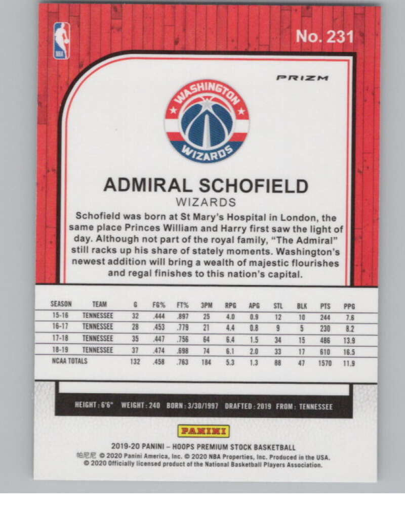 2019-20  Hoops Premium Stock  Silver Laser Prizm #231 Admiral Schofield  V103005 Image 2