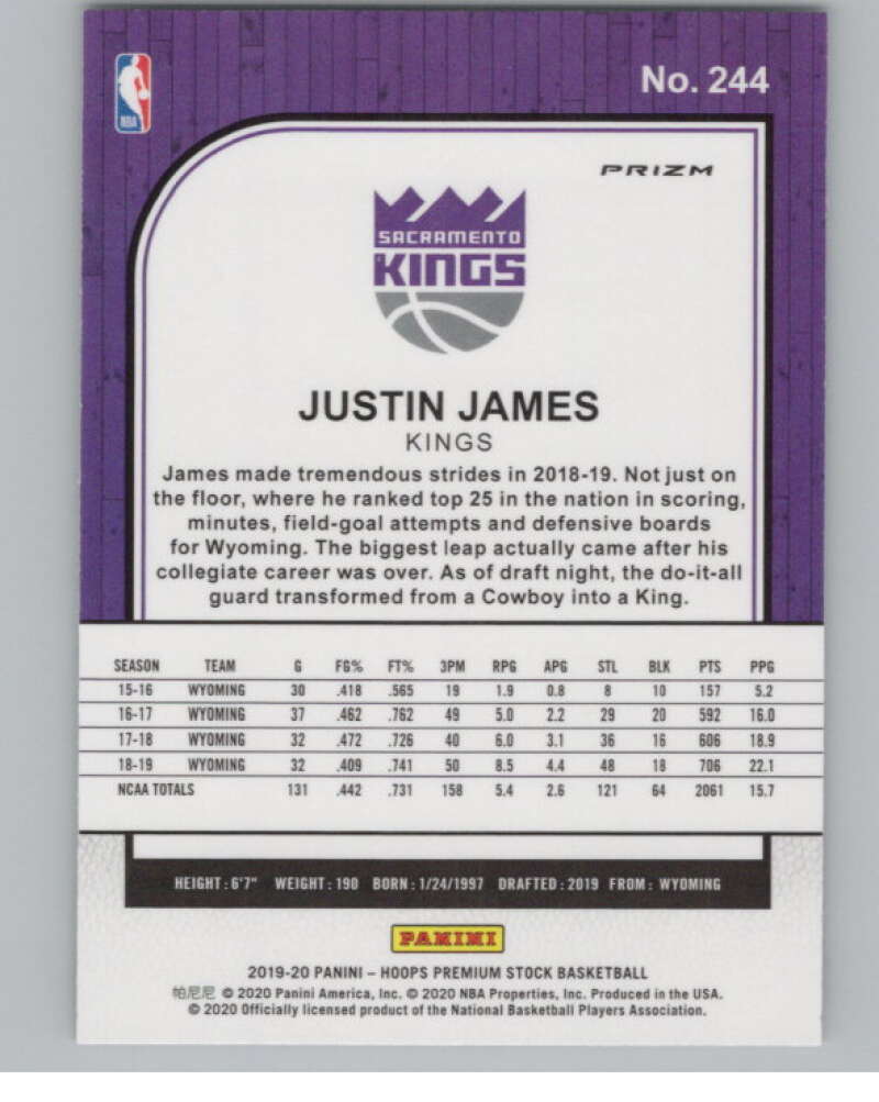 2019-20  Hoops Premium Stock Prizms Pulsar #244 Justin James RC  V103007 Image 2
