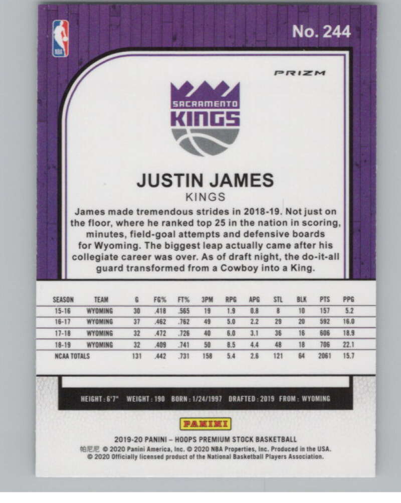 2019-20  Hoops Premium Stock Prizms Pulsar #244 Justin James RC  V103008 Image 2