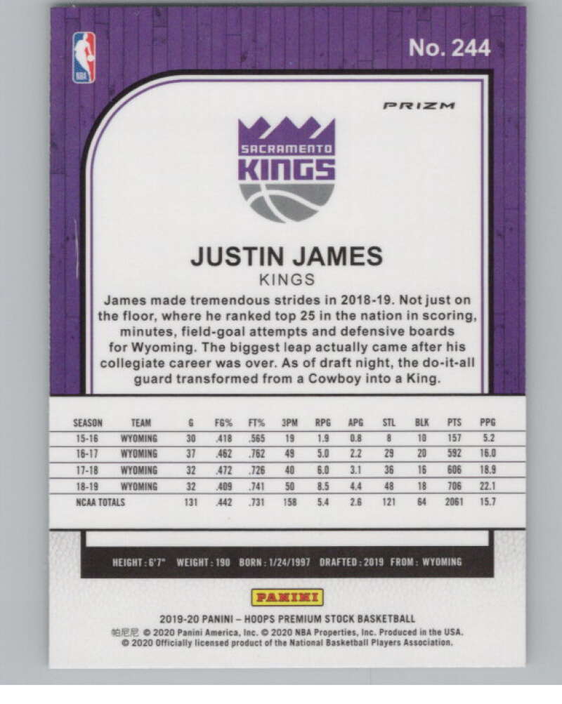 2019-20  Hoops Premium Stock Prizms Pulsar #244 Justin James RC  V103009 Image 2