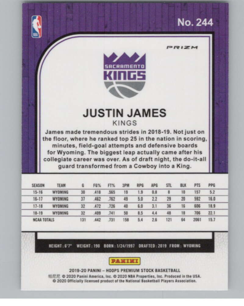2019-20  Hoops Premium Stock Prizms Pulsar #244 Justin James RC  V103010 Image 2