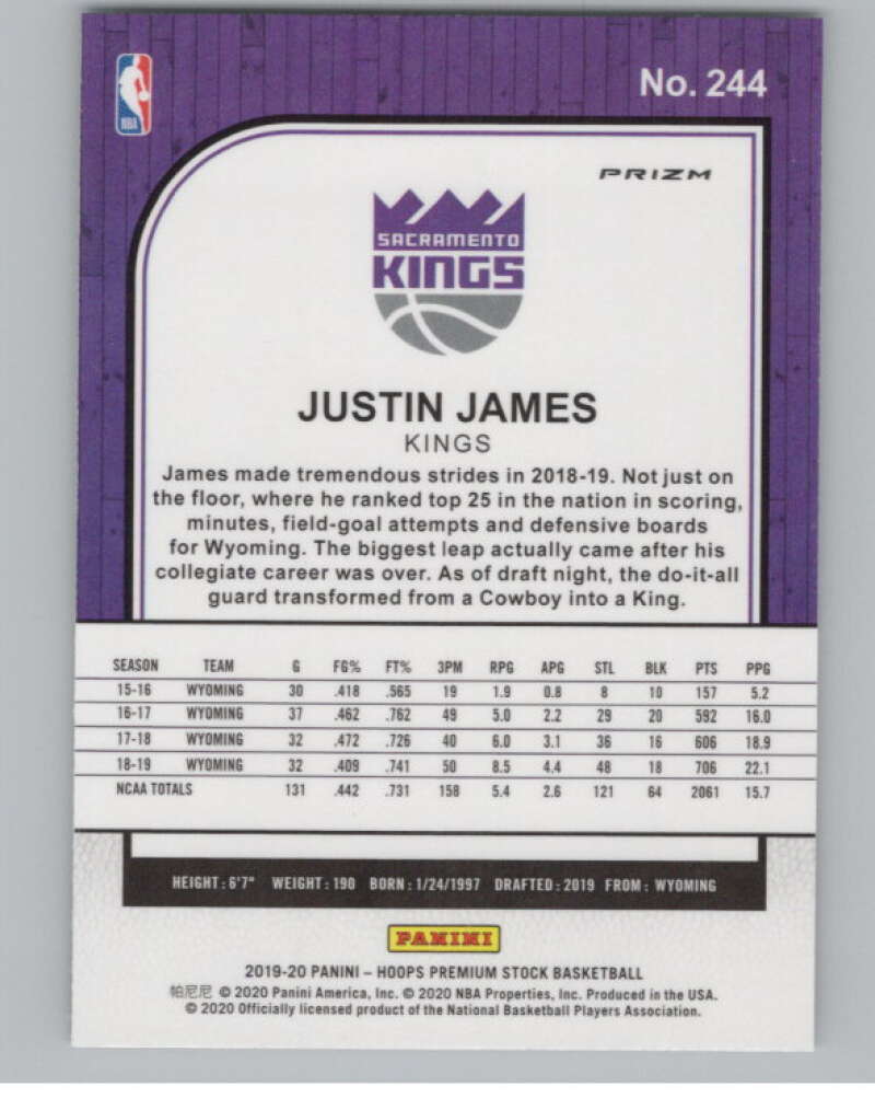 2019-20  Hoops Premium Stock Prizms Pulsar #244 Justin James RC  V103011 Image 2