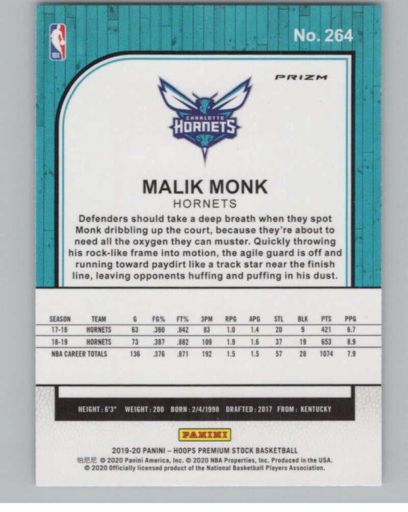 2019-20  Hoops Premium Stock  Silver Scope Prizm #264 Malik Monk  V103012 Image 2