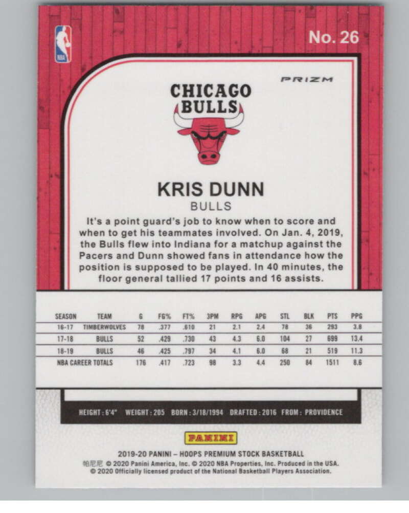2019-20  Hoops Premium Stock  Green Prizm #26 Kris Dunn  V103014 Image 2