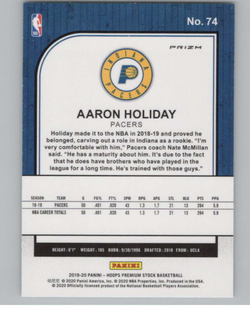 2019-20  Hoops Premium Stock  Green Prizm #74 Aaron Holiday  V103017 Image 2