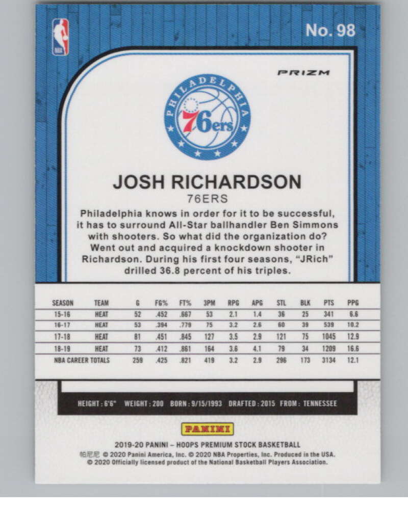 2019-20  Hoops Premium Stock  Green Prizm #98 Josh Richardson  V103019 Image 2