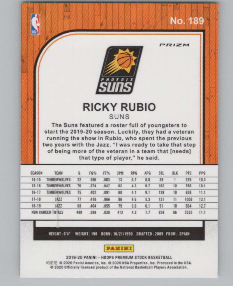 2019-20  Hoops Premium Stock  Green Prizm #189 Ricky Rubio  V103022 Image 2