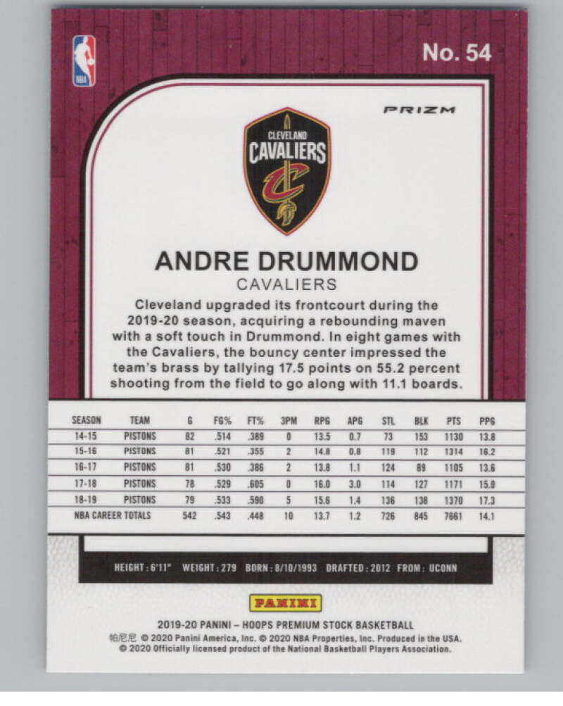 2019-20  Hoops Premium Blue Cracked Ice Prizm #54 Andre Drummond  V103026 Image 2