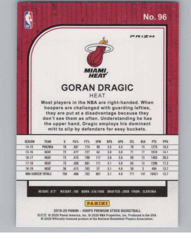 2019-20  Hoops Premium Stock  Blue Cracked Ice Prizm #96 Goran Dragic  V103028 Image 2