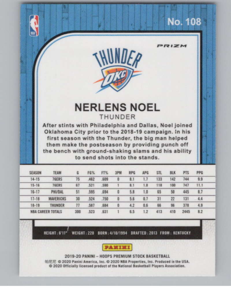 2019-20  Hoops Premium Stock  Blue Cracked Ice Prizm #108 Nerlens Noel  V103029 Image 2