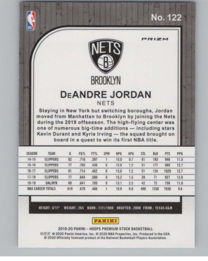 2019-20  Hoops Premium Stock  Blue Cracked Ice Prizm #122 DeAndre Jordan  V103030 Image 2