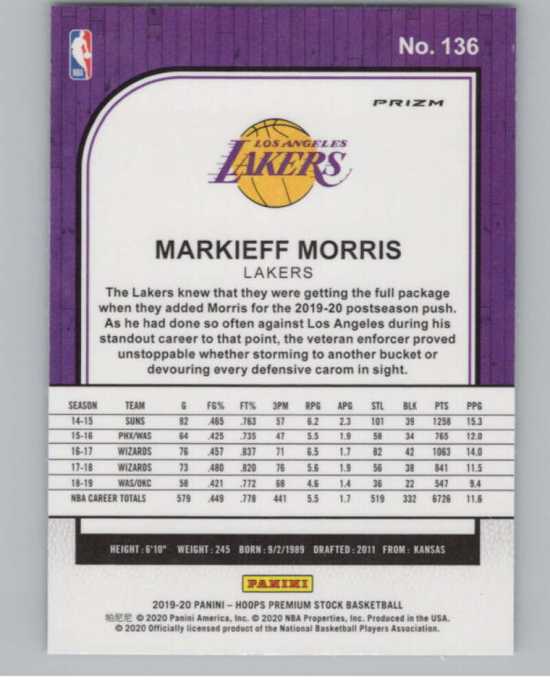 2019-20  Hoops Premium Blue Cracked Ice Prizm #136 Markieff Morris  V103031 Image 2